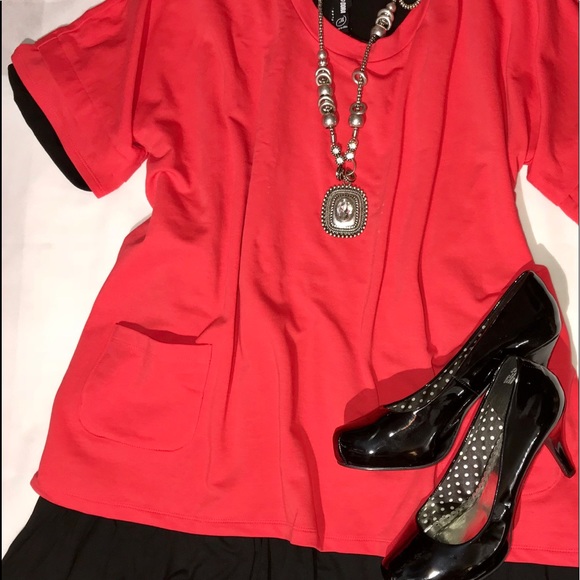 ☎️ Red Pullover with Pockets Tee Top Jersey Sweat - Picture 3 of 5